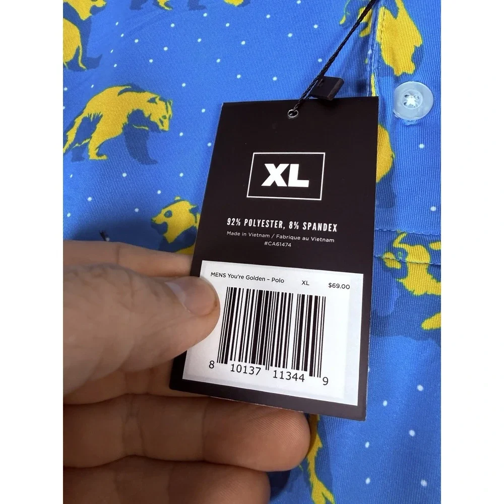 NWT Waggle Golf Polo Shirt You're Golden Bears AOP Mens XL Short Sleeve Blue $55 - Picture 3 of 6
